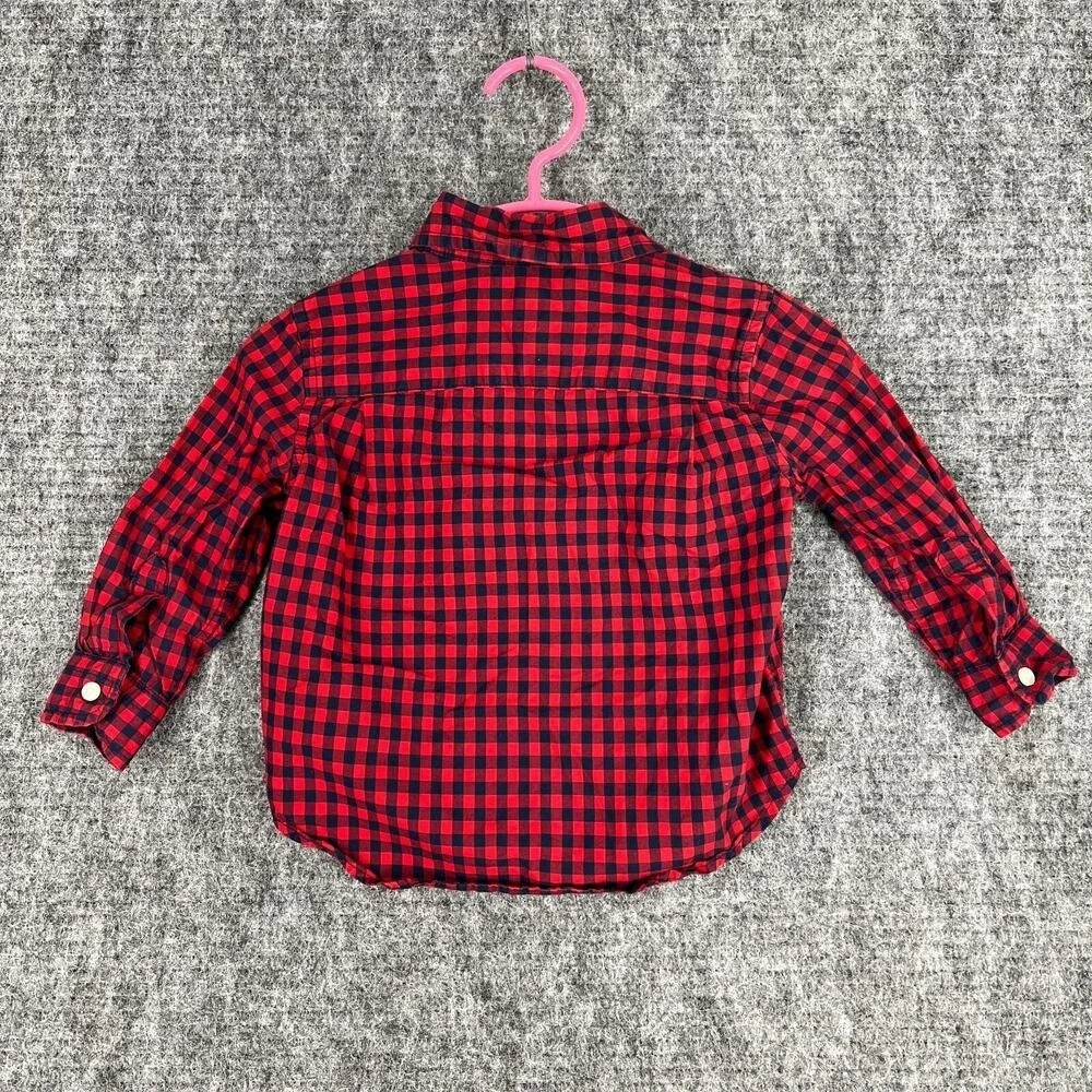 Ralph Lauren Baby Boy Button Up Dress Shirt 12‎ Months Red Plaid Cotton